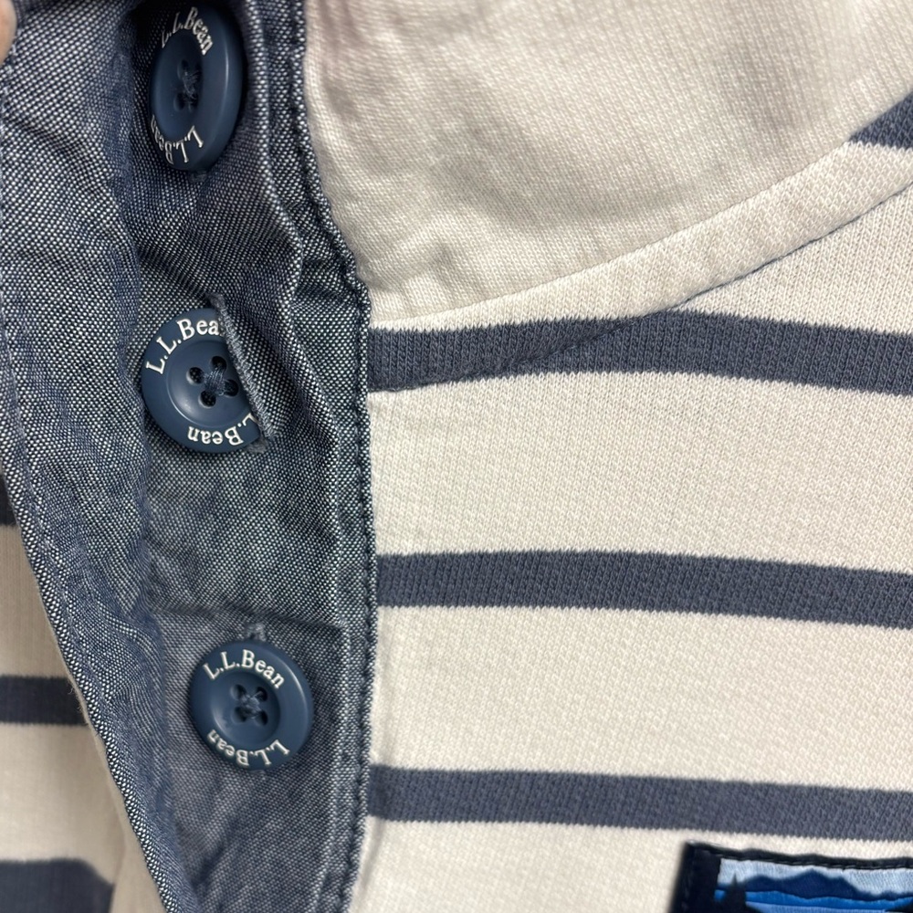 L.L. Bean Women’s Pullover Sweatshirt Quarter Button Small Blue and White Stripe - Picture 9 of 9